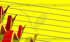 Four colored arrows going up on yellow background - vector clipart