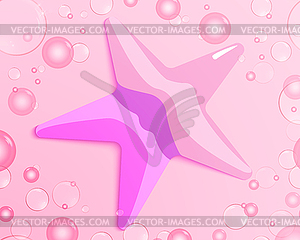 Air bubbles around starfish on pink background - vector clip art