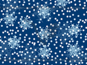Falling snowflakes, small and large on blue - vector clipart