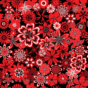 Seamless pattern with red and black flowers - vector clip art