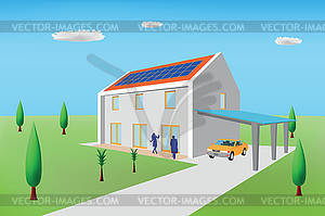 Passive house with photovoltaic panels - vector clipart