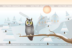 Сидя совы - Рождественская открытка - рисунок в векторном формате