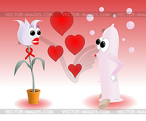 Safe love with excited condom - vector image