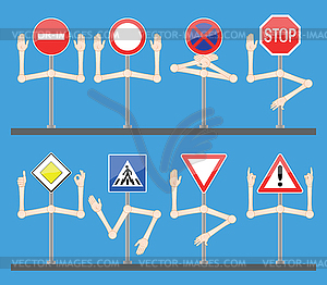 Traffic signs with hands - vector clipart