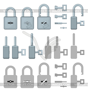 Locked or unlocked padlocks for secure web - vector image