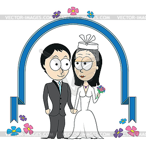 Bride and Groom under arch - vector clipart