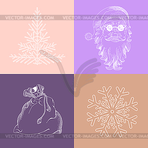 Christmas snowflake, Santa Claus, fir-tree, bag - vector clipart