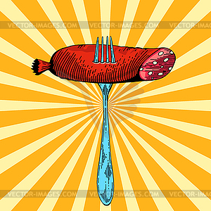 Sausage on fork - vector image