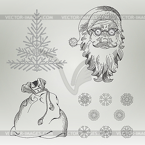 Christmas elements Santa Claus Spruce Snowflake Bag - vector clipart