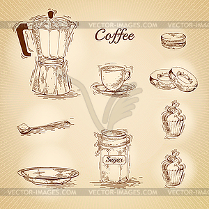 Набор кофе - векторное изображение EPS