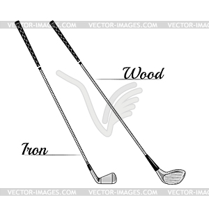 Golf clubs iron and wood - vector image