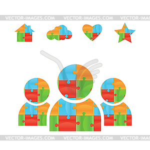 Puzzle icons - color vector clipart