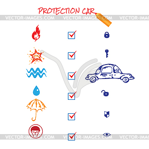 Car insurance icons - royalty-free vector clipart