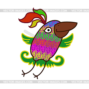 Cheerful flying colorful bird - vector image