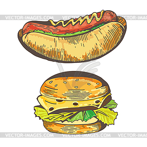 Гамбургер и хот-дог - векторный клипарт Royalty-Free
