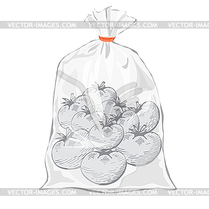 Tomatos. monochrome. Transparent bag for food - vector image