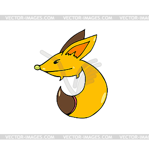 Cartoon fox with long tail and big ears - vector clip art