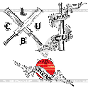 Cricket leather ball and wooden bats - vector clipart