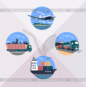 Cargo transport icon set - color vector clipart