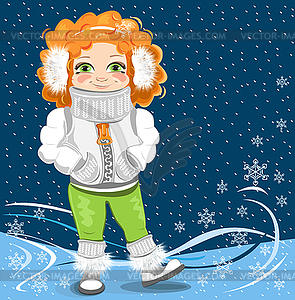 Маленькая девочка на зимнем фоне - векторное изображение