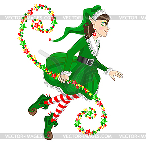 Christmas elf with star decorations - vector clipart