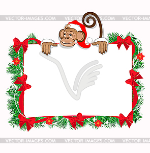 Christmas frame with monkey - vector clipart