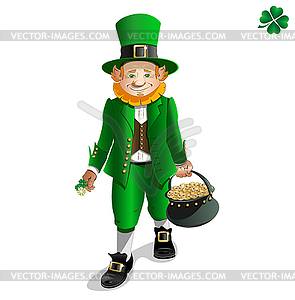 Leprechaun with a pot of gold - vector clipart