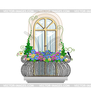 Balcony with flowers - vector clipart