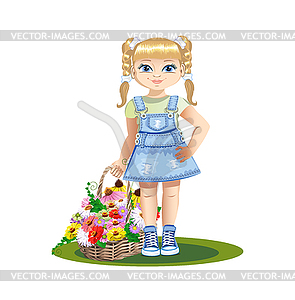 Girl with flowers - vector clipart