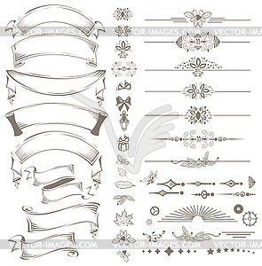 Vintage ribbons and design elements set  - vector EPS clipart