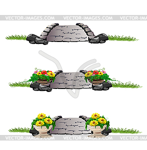 Stone bridge with flowers set - vector clip art