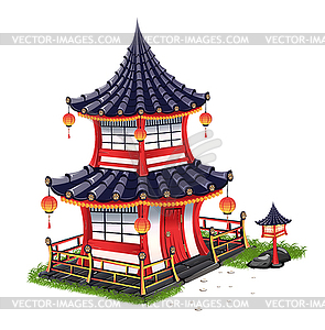 Japanese house with roof tiles - vector clipart