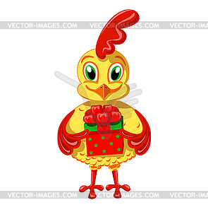 Cockerel with a gift - vector clipart