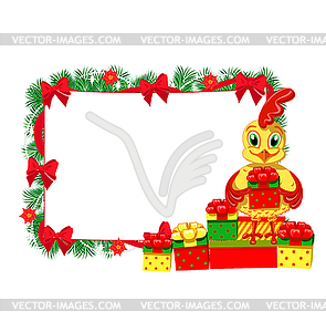 New Year cock empty frame - vector clip art