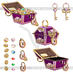 Treasure chest with pink ornaments - vector image