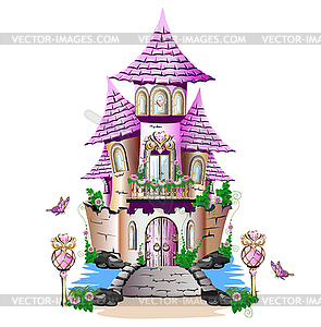 Pink fairy tale castle - vector clipart