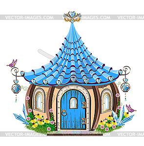 Fairytale house with blue crystals - vector clipart