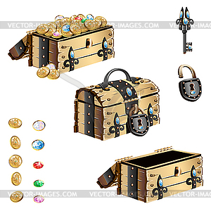 Treasure chest with forged decorated - vector clip art