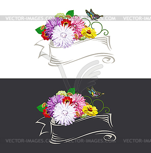 Vintage ribbon with flowers 11 - vector image