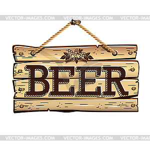 Старая деревянная вывеска пиво - цветной векторный клипарт