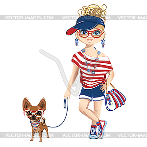 Girl with a little dog  - vector image