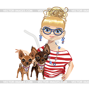 Girl with a little dog  - vector EPS clipart