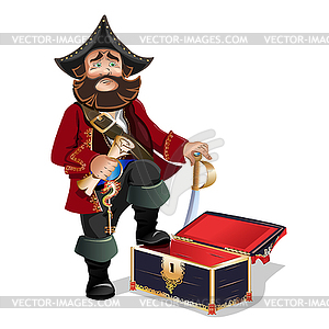 Empty Treasure Chest and Pirate - vector clipart