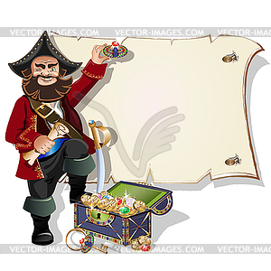 Pirate with treasure frame  - vector clipart / vector image