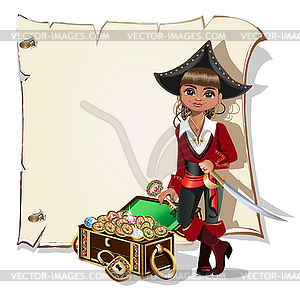 Treasures Chest Blank Frame - vector clip art