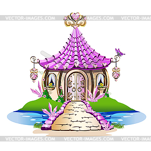 Fairy house with pink crystals - vector clip art