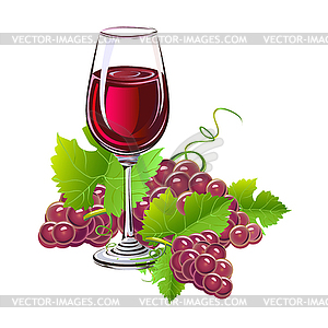 Glass of wine and grapes - vector clip art