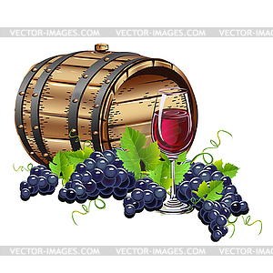 Wine barrel and Grapes  - vector clipart