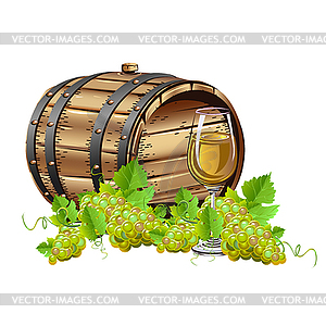 Wine barrel and Grapes  - color vector clipart