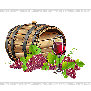 Wine barrel and Grapes - vector image